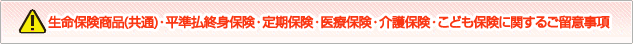 生命保険商品（共通）・平準払終身保険・定期保険【収入保障保険】・医療保険・こども保険に関するご留意事項