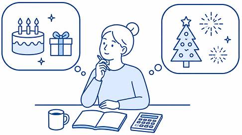 誕生日やシーズンごとのイベント費用を計画している女性イメージ