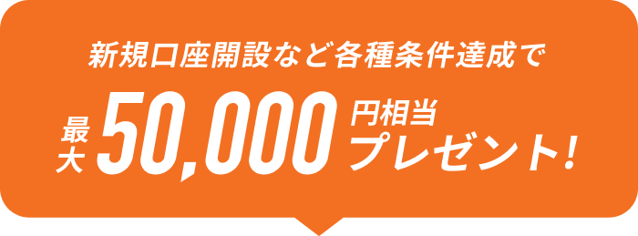新規口座開設など各種条件達成で最大50,000円相当プレゼント！