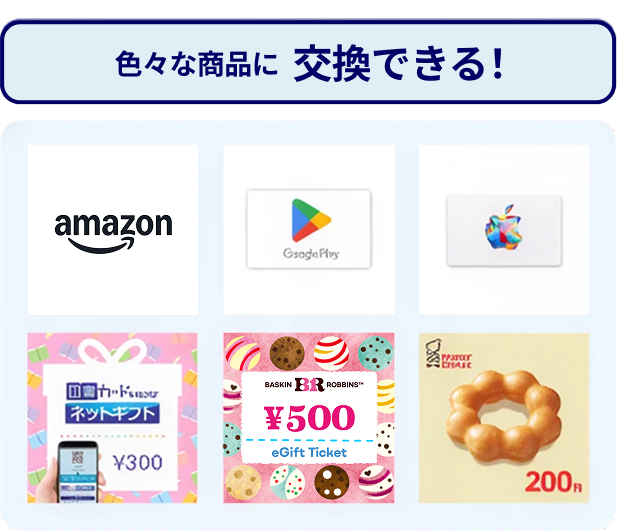 色々な商品に交換できる！ Amazonギフトカード Google Play ギフトコード App Store & iTunes ギフトカード 図書カードネットギフト バスキン・ロビンス eGift Ticket ミスタードーナツ