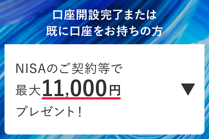 口座開設完了または既に口座をお持ちの方 NISAのご契約等で最大11,000円プレゼント！