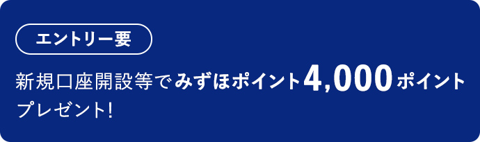 エントリー要 新規口座開設等でみずほポイント4,000ポイントプレゼント!