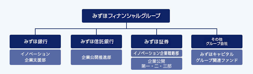 みずほフィナンシャルグループの支援体制はみずほ銀行、みずほ信託銀行、みずほ証券、その他グループ会社により総合的に支援します。