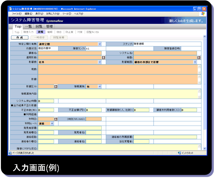 拡大図（品質是正処置業務の管理機能 入力画面（例））