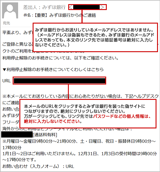 確認されている不審な電子メールのイメージ