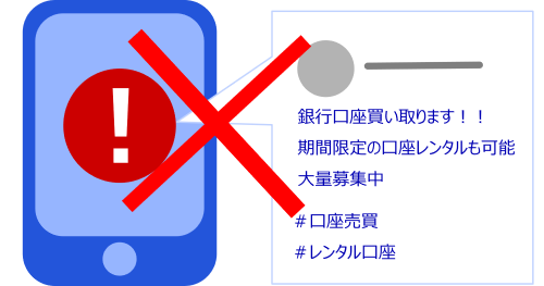 SNS上での口座売買といった犯罪行為への注意喚起のイメージ