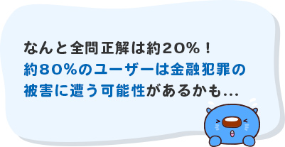 なんと全問正解は約20%!約80%のユーザーは金融犯罪の被害に遭う可能性があるかも...