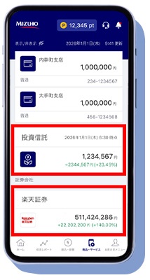 みずほ銀行投資信託と楽天証券の残高・損益をまとめてサクッと確認。