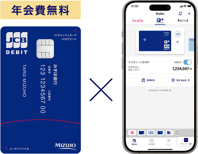 年会費無料のみずほJCBデビットとみずほWalletアプリのイメージ