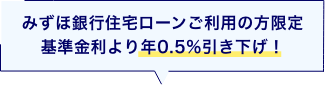 みずほ銀行住宅ローンご利用の方限定 基準金利より年0.5％引き下げ！