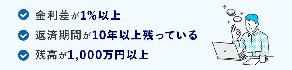 金利が1%以上返済期間が10年以上残っている残高が1,000万円以上