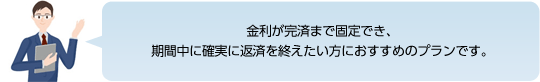 金利が完済まで固定でき、期間中に確実に返済を終えたい方におすすめのプランです。