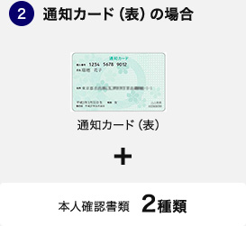 ② 通知カード（表）の場合 通知カード（表）＋本人確認書類 2種類
