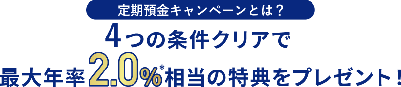 定期預金キャンペーンとは？ 4つの条件クリアで最大年率2.0%相当の特典をプレゼント！