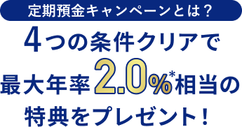 定期預金キャンペーンとは？ 4つの条件クリアで最大年率2.0%相当の特典をプレゼント！
