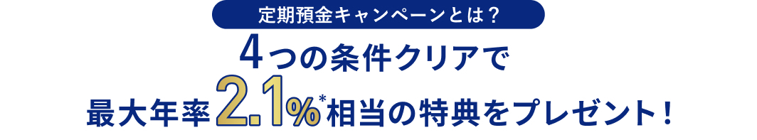 定期預金キャンペーンとは？ 3つの条件クリアで最大年率2.1%相当の特典をプレゼント！