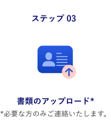 ステップ03 書類のアップロード* *必要な方のみご連絡いたします。