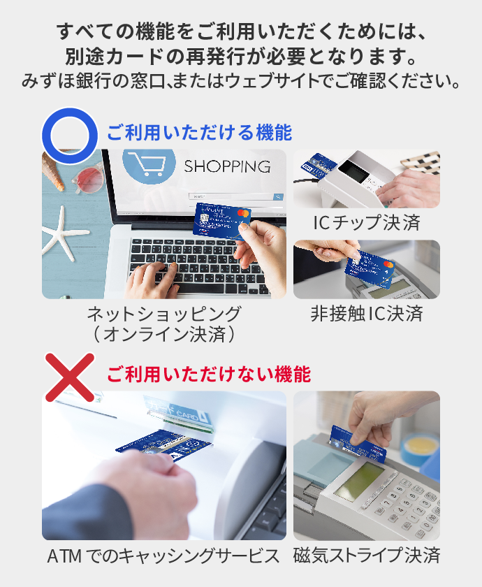 磁気修復サービスをご利用した場合に【ご利用いただける機能】と【ご利用いただけない機能】イメージ